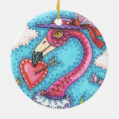 PINK FLAMINGO VALENTINE HERZEN, LIEBE VÖGEL WHIMSY KERAMIK ORNAMENT (Hinten)