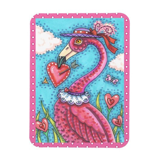PINK FLAMINGO VALENTINE HERZEN, LIEBE VÖGEL WHIMSY MAGNET (Vertikal)