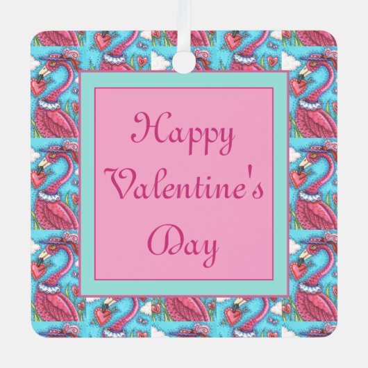 PINK FLAMINGO VALENTINE HERZEN, NIEDLICHE LIEBE VÖ ORNAMENT AUS METALL (Vorderseite)
