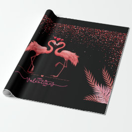 Pink Flamingo Valentine Wrapping Paper Geschenkpapier