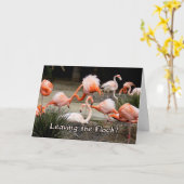 Pink Flamingo Verlasst die Flock Farewell Card Karte (Gelbe Blume)