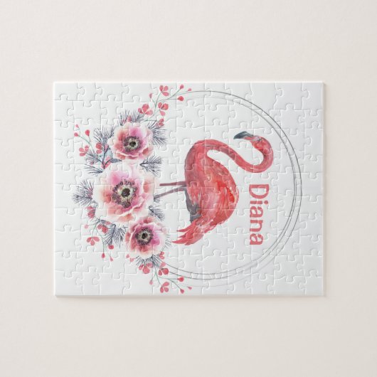 Pink Flamingo, Vogel, Aquarell Jigsaw Puzzle (Horizontal)