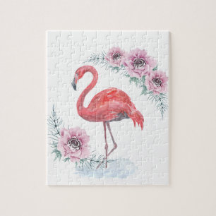 Pink Flamingo, Vogel, Aquarell Jigsaw Puzzle