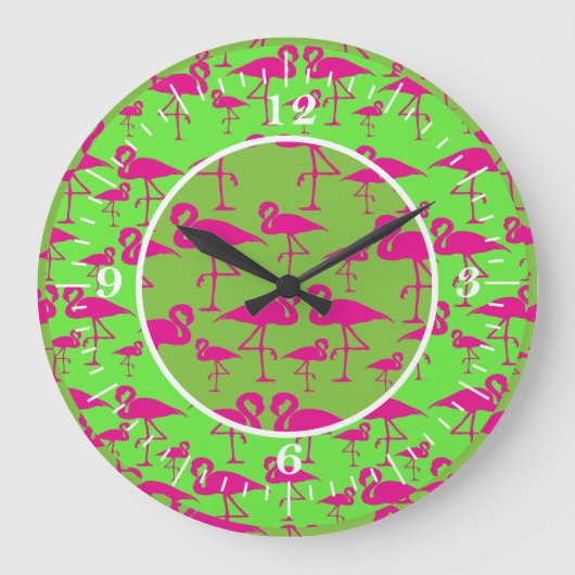 Pink Flamingo Wall Clock Große Wanduhr (Vorderseite)