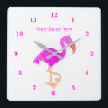 Pink Flamingo Wall Clock mit benutzerdefinierten T Quadratische Wanduhr<br><div class="desc">Pink Flamingo Wall Clocks - Anpassbar - Wählen / Fügen Sie Ihren Text - Name / oder Lieblings-Hintergrund und Textfarben / Schriftart / Größe ! MIGNED-Maldesign</div>