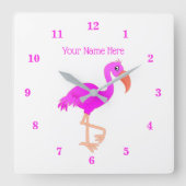Pink Flamingo Wall Clock mit benutzerdefinierten T Quadratische Wanduhr (Vorderseite)