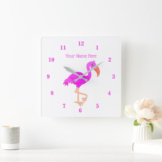 Pink Flamingo Wall Clock mit benutzerdefinierten T Quadratische Wanduhr (Zuhause)