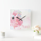 Pink Flamingo Wall Clock Quadratische Wanduhr (Zuhause)