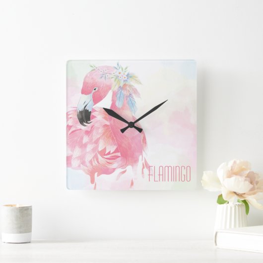 Pink Flamingo Wall Clock Quadratische Wanduhr (Zuhause)