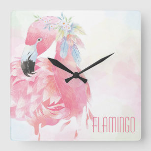Pink Flamingo Wall Clock Quadratische Wanduhr