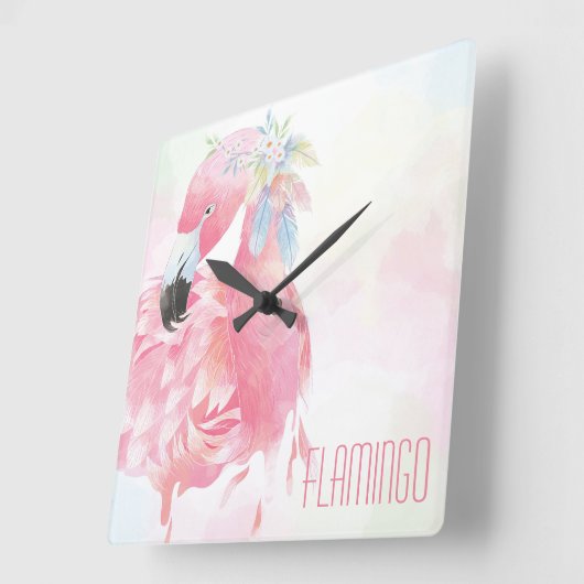 Pink Flamingo Wall Clock Quadratische Wanduhr (Winkel)