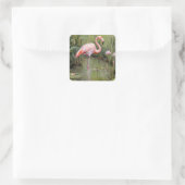 Pink Flamingo Water Lilies and Reeds Oil Painting, Quadratischer Aufkleber (Tasche)