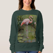 Pink Flamingo Water Lilies and Reeds Oil Painting, Sweatshirt (Vorderseite)