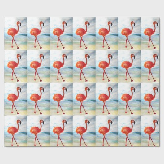 Pink Flamingo Watercolor Glossage Wrapping Paper Geschenkpapier (Flach)