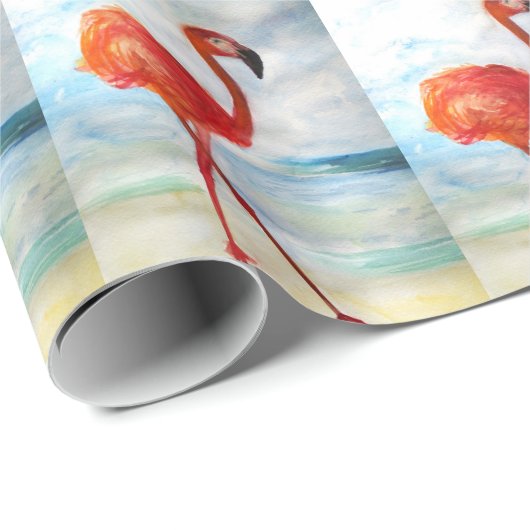 Pink Flamingo Watercolor Glossage Wrapping Paper Geschenkpapier (Rolleneckpunkt)