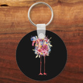 Pink Flamingo Watercolor Hawaiian Flowers Floral Schlüsselanhänger (Vorderseite)