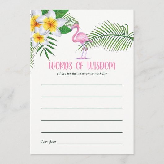 Pink Flamingo Watercolor Kinderdusche Mama Beratun Hinweiskarte (Vorderseite)
