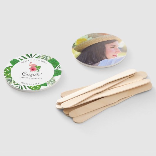 Pink Flamingo Watercolor Luau Abschluss Foto Fächer (Non-assembled)