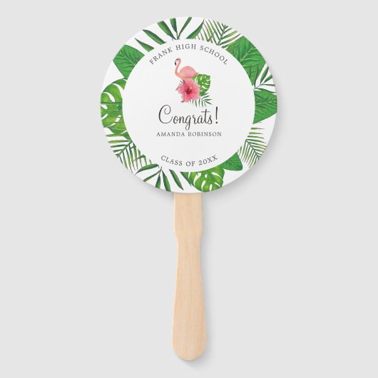 Pink Flamingo Watercolor Luau Abschluss Foto Fächer (Vorderseite)