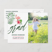 Pink Flamingo Watercolor Luau Grad Ankündigung (Vorne/Hinten)