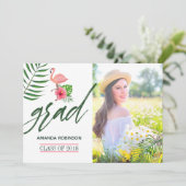 Pink Flamingo Watercolor Luau Grad Ankündigung (Stehend Vorderseite)