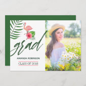 Pink Flamingo Watercolor Luau Grad Ankündigung (Vorne/Hinten)