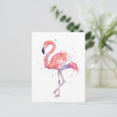 Pink Flamingo Watercolor Postcard Postkarte (Stehend Vorderseite)