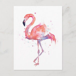 Pink Flamingo Watercolor Postcard Postkarte