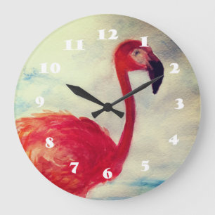 Pink Flamingo Watercolor Wall Clock Große Wanduhr