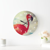 Pink Flamingo Watercolor Wall Clock Große Wanduhr (Zuhause)