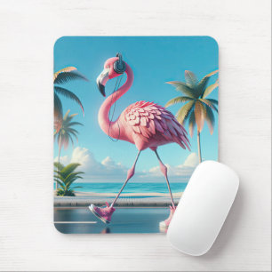 Pink Flamingo Wearing Sneakers Mousepad