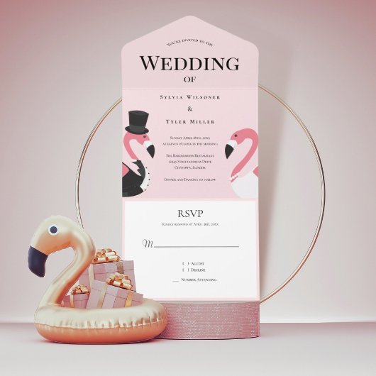 Pink Flamingo Wedding All In One Einladung