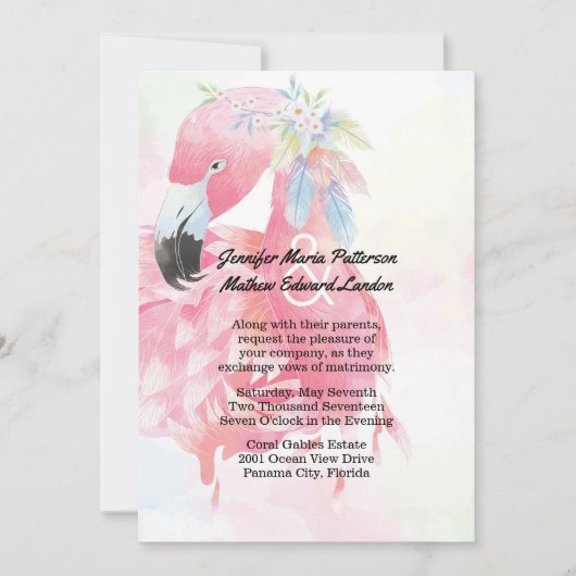 Pink Flamingo Wedding Einladung (Vorderseite)