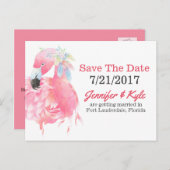 Pink Flamingo Wedding Save the Date Postcard Ankündigungspostkarte (Vorne/Hinten)