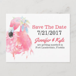 Pink Flamingo Wedding Save the Date Postcard Ankündigungspostkarte