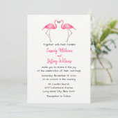 Pink Flamingo Wedding Tropical Summer Beach Einladung (Stehend Vorderseite)