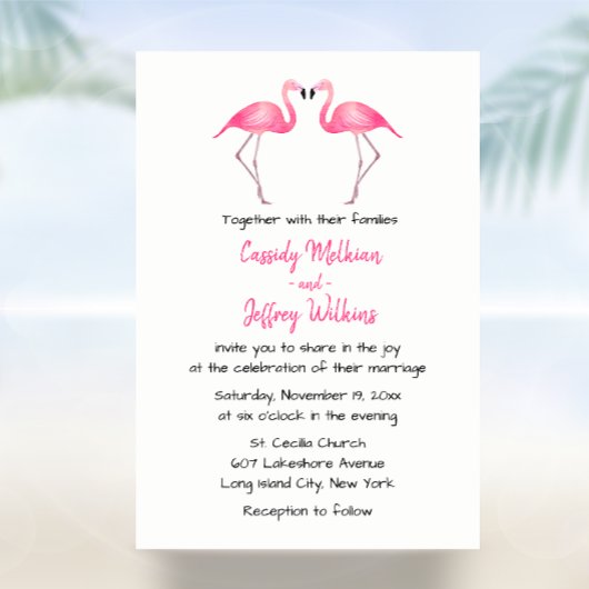 Pink Flamingo Wedding Tropical Summer Beach Einladung