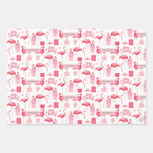 Pink Flamingo Weihnachten Retro Tropischer Urlaub Geschenkpapier Set (Vorderseite 3)