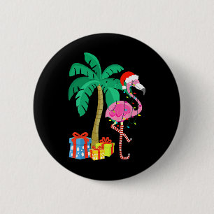 Pink Flamingo Weihnachts Palme Tree Tropical Xmas Button