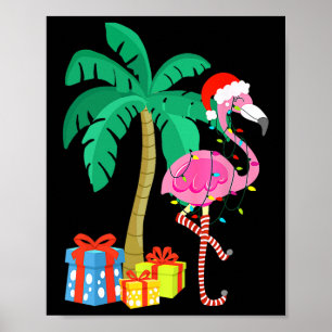 Pink Flamingo Weihnachts Palme Tree Tropical Xmas  Poster