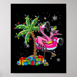 Pink Flamingo Weihnachts Palme Tree Tropical Xmas Poster