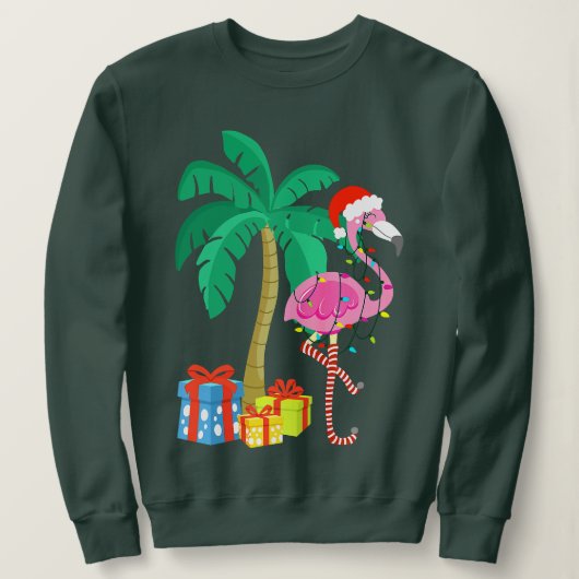 Pink Flamingo Weihnachts Palme Tree Tropical Xmas Sweatshirt (Design vorne)
