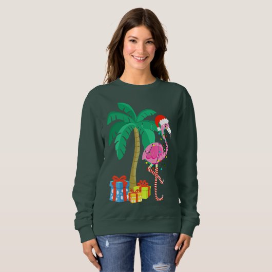 Pink Flamingo Weihnachts Palme Tree Tropical Xmas  Sweatshirt (Vorne ganz)
