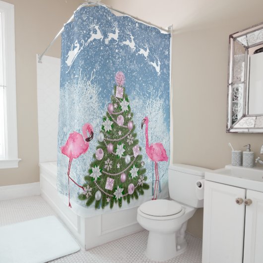 Pink Flamingo Weihnachtsbaum Duschvorhang (Beispiel)