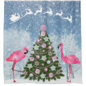 Pink Flamingo Weihnachtsbaum Duschvorhang (Vorderseite)