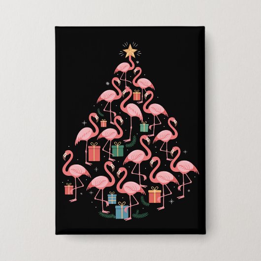 Pink Flamingo Weihnachtsbaum Flamingos Holiday Button (Vorderseite)
