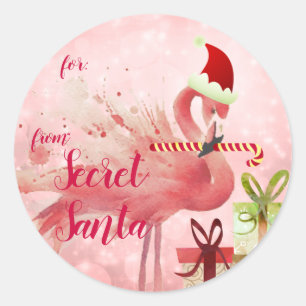Pink Flamingo Weihnachtsgeschenk Tags Runder Aufkleber