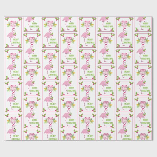 Pink Flamingo Weihnachtsmannmütze Candy Canes Must Geschenkpapier (Flach)