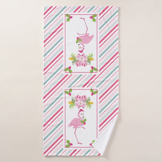 Pink Flamingo Weihnachtsmannmütze Candy Canes und Badhandtuch Set (Badehandtuch)