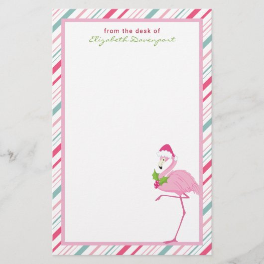 Pink Flamingo Weihnachtsmannmütze Candy Canes und  Briefpapier (Vorderseite)